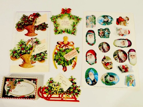 Vintage viktorianische Weihnachtsgeschenkanhänger 80er/90er Weihnachtsmann Engel alte Welt Ephemera 25+ neu aus altem Lagerbestand - Bild 1 von 10