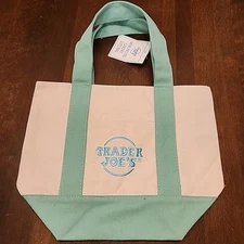 Trader Joes Spring 2025 Mini Pastel Canvas Tote Bag - Mint Green