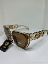 VG Oversized Square Sunglasses Designer Style Brown Gradient Luxe Chain Detail