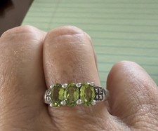 925 Sterling Silver Size 8.25 Three Peridot Ring