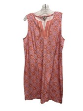 Talbots Woman’s L Petite Sleeveless Tunic Pink Orange Summer Cotton Dress