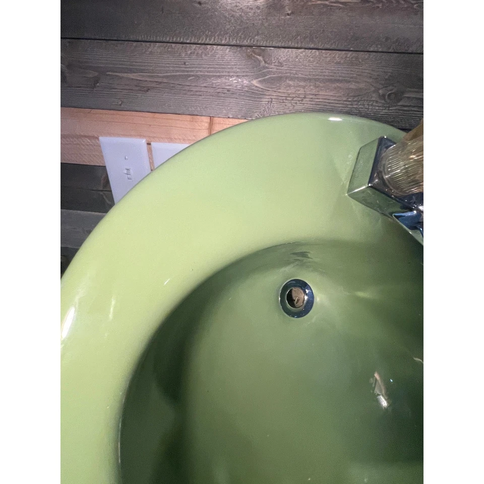 Fregadero de baño vintage Kohler verde lima retro años 70 hierro fundido caída redonda medio mod Foto 3 de 4