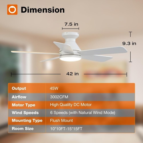 42" Low Profile Ceiling Fan with Lights, Remote Control, Reversible, Dimmable - Picture 8 of 8