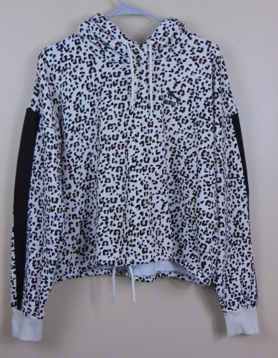 Puma Crop Hoodie Animal Print Women's Large Logo Cropped Sweatshirt L Drawstring