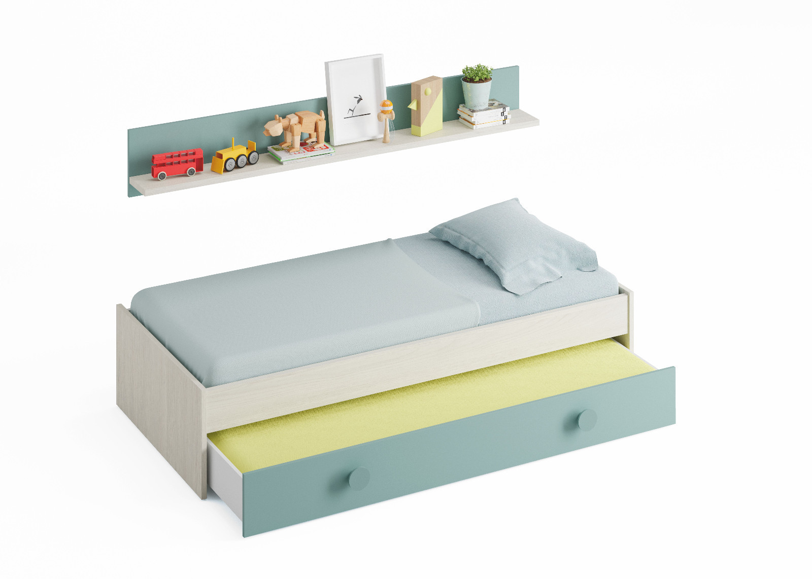 Pack muebles dormitorio juvenil color verde y blanco 2 somieres