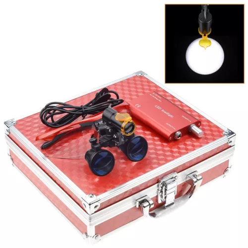 3.5X Dental Magnifying Loupe with 5W LED Head Light & Optical Filter & Box Red