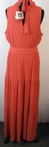 Anne Klein Womens Sz 14 Coral Fit Flare Maxi Tie Back Belted Textured Dress - Picture 7 of 14