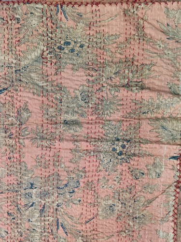 Indian Kantha Quilt Queen Floral Print Handmade Cotton Bedspread Blanket Throw - Picture 3 of 4