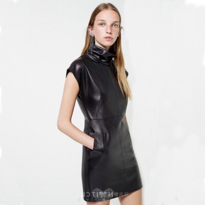 New Leather Women Dress Genuine Lambskin Black Bodycon Leather Dress XS-2XL  DS10 | eBay