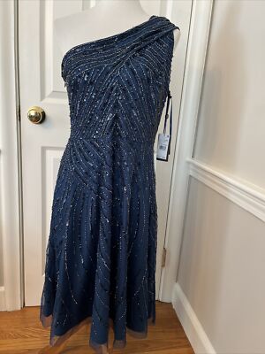Adrianna Papell Beaded Double Strap One Shoulder Dress Deep Blue (Navy) Size 10 | eBay Adrianna Papell Beaded Double Strap One Shoulder Dress Deep Blue (Navy) Size 10 | eBay