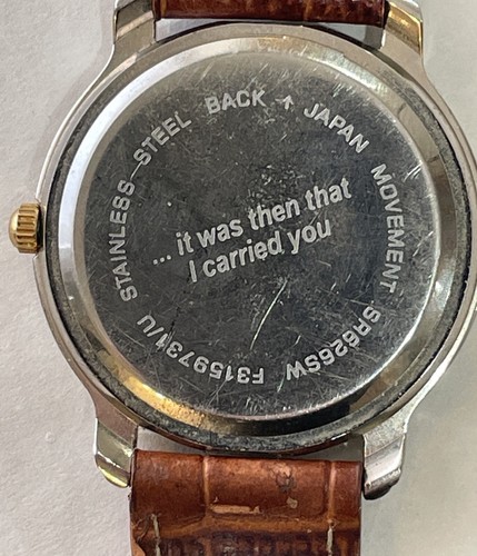 Vintage religiöse Fußabdrücke im Sand Uhr Lederband Japan funktioniert christlich - Bild 7 von 16