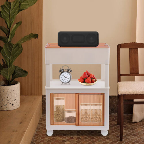 3-Tier Kitchen Island Cart Rolling Storage Cabinet Cart w/Drawer & Rack Shelves