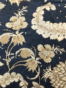 Pottery Barn Shower Curtain Blue Tan Beige Gold Palampore Floral