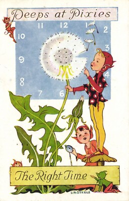 FAIRIES FANTASY PEEPS AT PIXIES THE RIGHT TIME, Vintage Postcard (b54460)