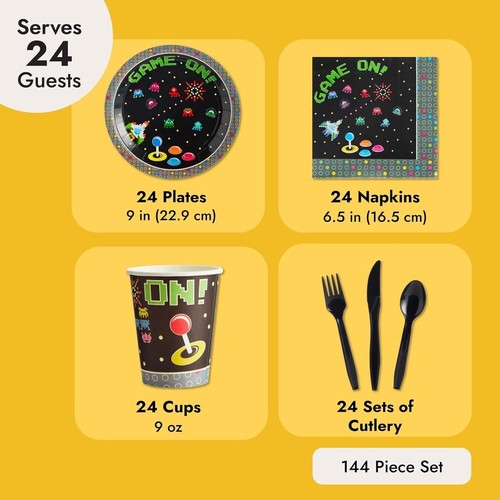 144PCS Retro Video Game Party Supplies, Retro Arcade Birthday Party Decorations - Picture 4 of 9
