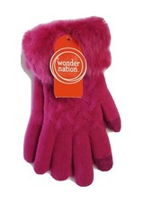 Wonder Nation Girls Tropical Blossom Pink Gloves W/Faux Fur OSFM BNWT 