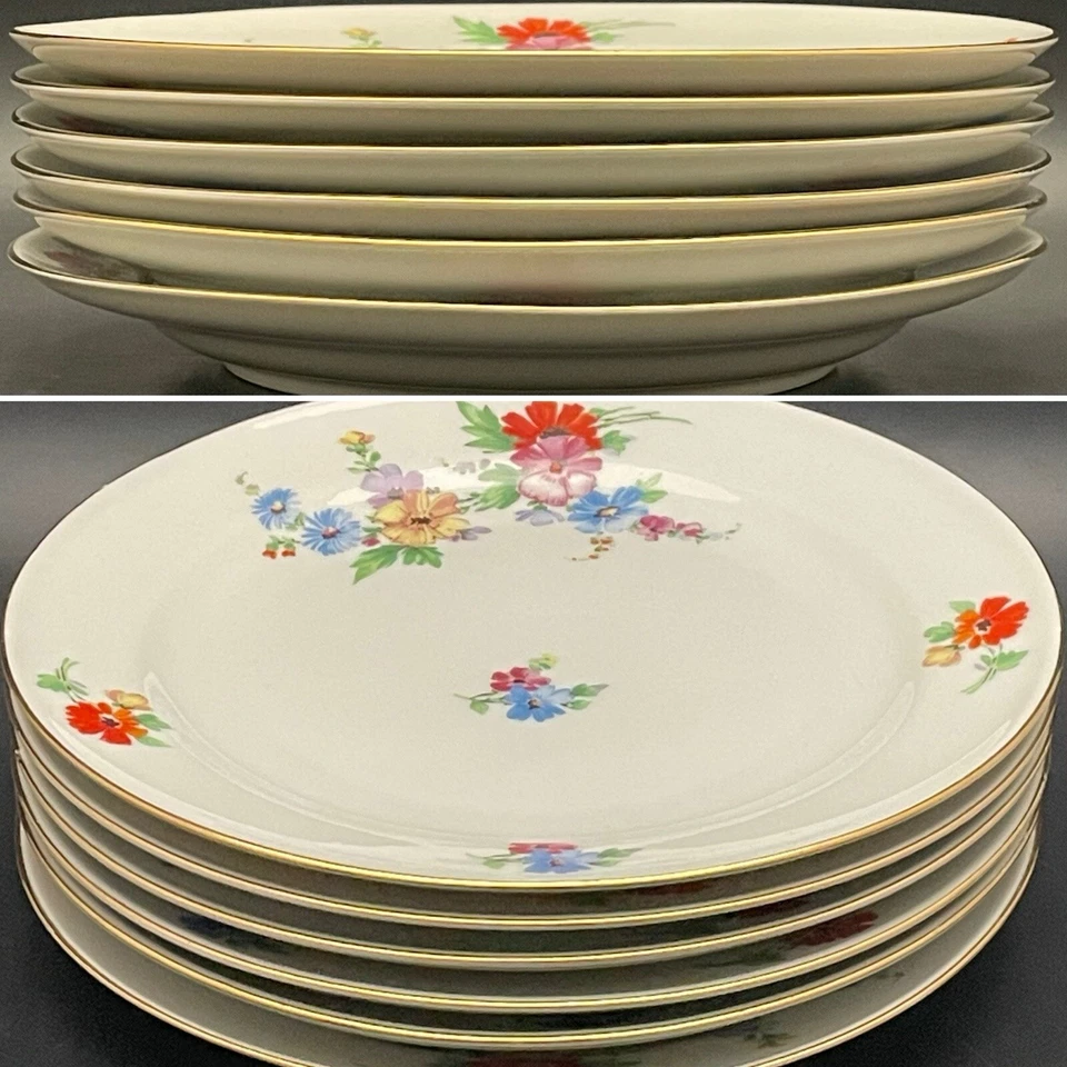 Conjunto de 6 pratos de salada Fein Bayreuth Sophienthal 1945-1949 feitos na Alemanha 7,75"d - Imagem 4 de 4