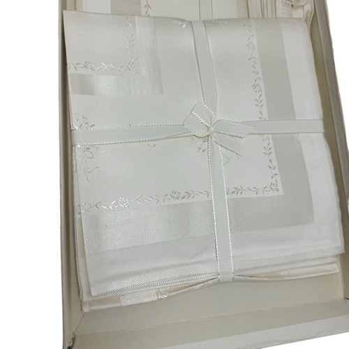 Antik Vintage Französisches Set Damast Tischdecke & Servietten Handgesäumt Japan - Bild 2 von 7