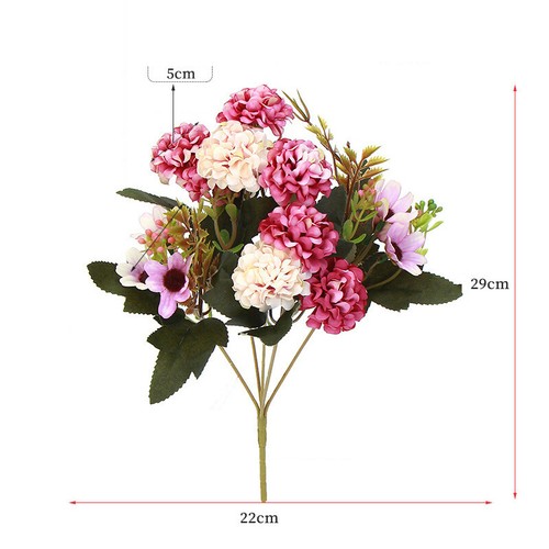 15 Cabezas Flores Falsas Ramo Pequeño Hortensia Pequeño Paquete Planta Artificial ( - Imagen 2 de 19