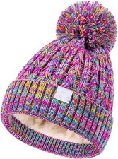 Kids Toddler Winter Hat with Pom Pom, Kids Beanie Hats Size:2-7Y, Rainbow 