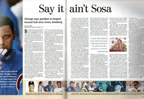 2005 (marzo) Revista de béisbol Chicago Cubs Vine, Sammy Sosa, despedida Sammy ~ en muy buen estado - Imagen 7 de 12