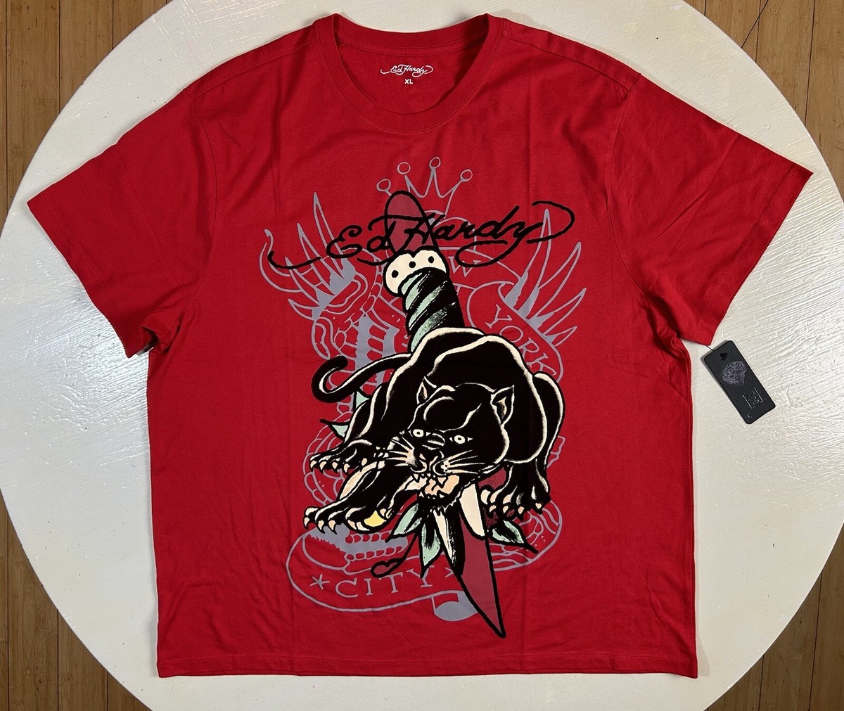 Men Size M Ed Hardy Black Panther, Dragon & Dagger NYC Red SS T