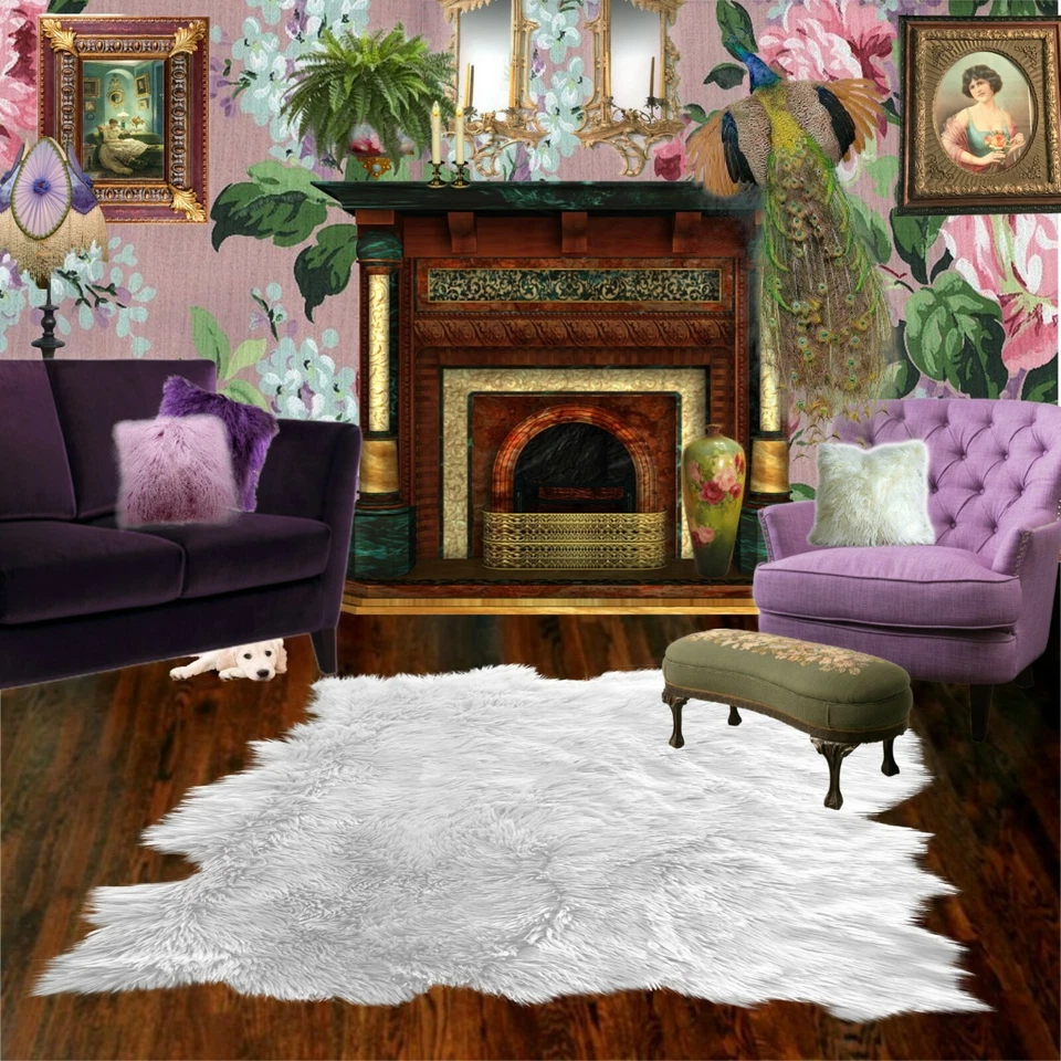 White Shag Rug - Shaggy Faux Fur - Random Shape Polar Bear - Sheepskin Throw - Image 4 of 4