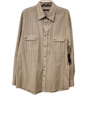 Alfani Button Up Shirt Sandstone Striped Flip Cuffs Mens XXL 2XL NEW WITH TAGS