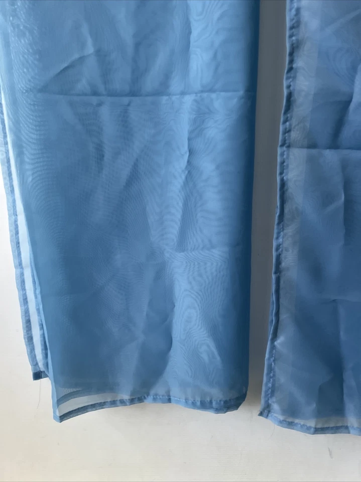 2 x Voile Curtain Panels New Shabby Chic Cottage Light Blue 59" x 72" - Image 4 of 4
