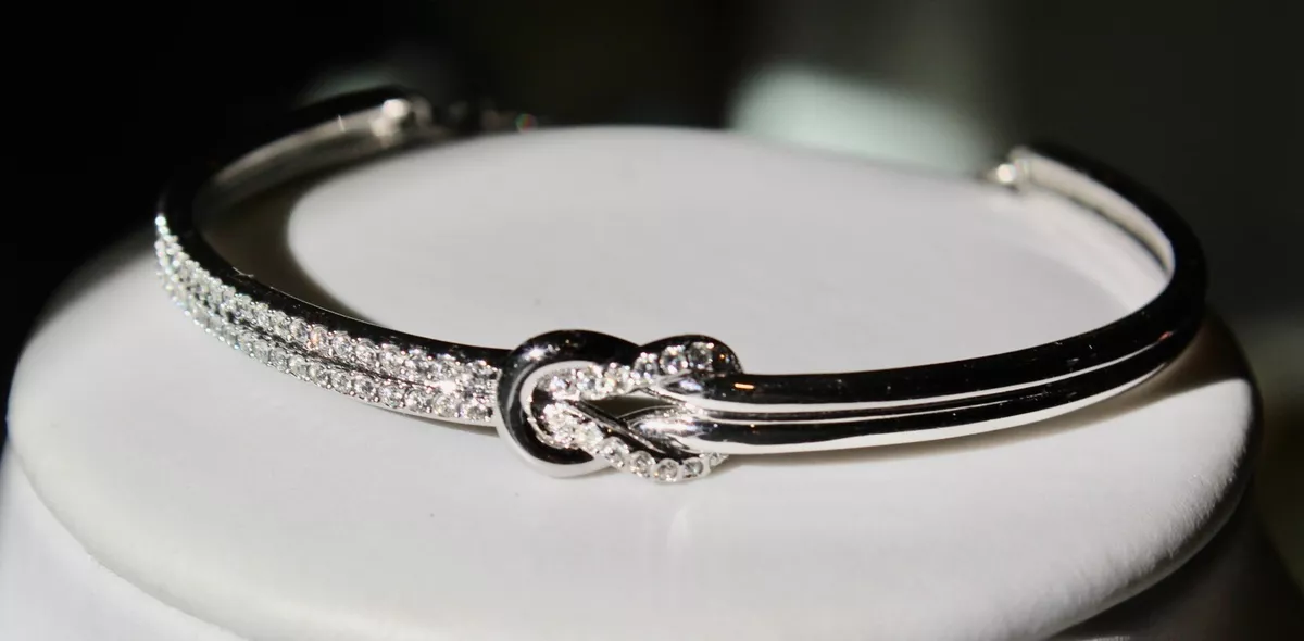 Signed Swarovski Bracelet Voile Knot Crystal Rhodium Size M