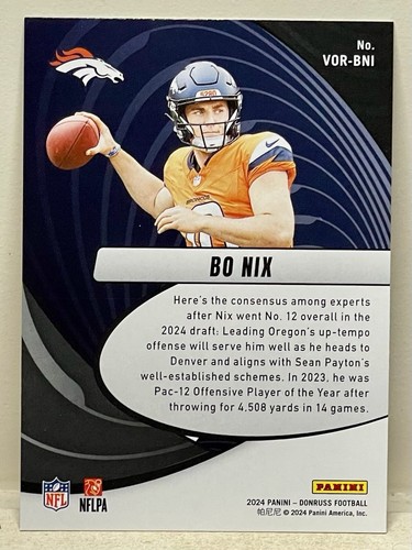 Panini Donruss Bo Nix Vortex 2024 - Denver Broncos novato #VOR-BNI - Imagen 2 de 3