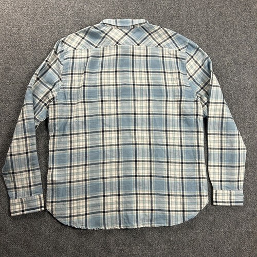 7 For All Mankind Shirt Mens Extra Large Blue Plaid Button Up Linen Blend Adults - Picture 6 of 9
