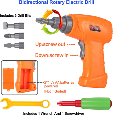 Drill & Build STEM Toy Set - Construction Building Kit With Real Toy Drill For Kids