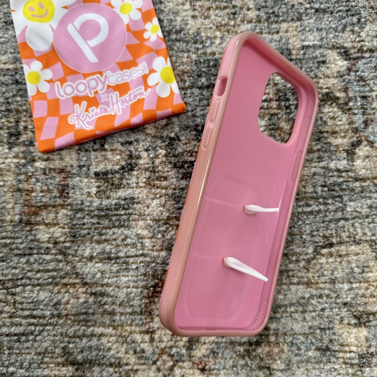 Loopy iPhone Case Krista Horton Checkered Daisy Case Rare Pink Orange Reto