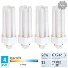 4 Pack REPLACE GE 97617 F26TBX/841/A/ECO Triple Tube T4 4-Pin GX24q-3 Cool White