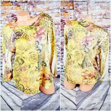 Investments XL Top Shirt Floral Rose Button Front