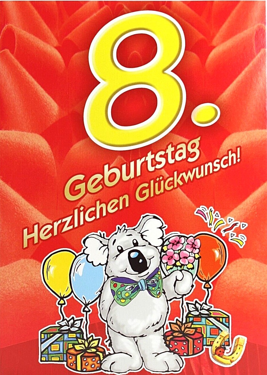 Geburtstagskarte Zum 8. Geburtstag Für Mädchen – Rosa Glitzer-Design Mit Diamant-8, 20,6 X 22,1 Cm