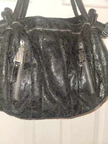 Black Kathy Van Zeeland Handbag With Purple Lining- See Photos For Lining Damage - Picture 3 of 17