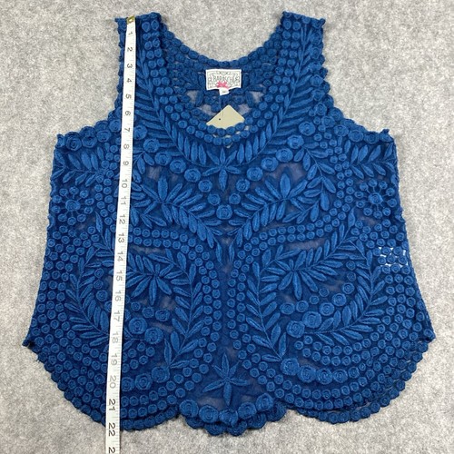 Anthropologie Baraschi Women’s Lace Top Blue Medium Sheer Bohemian Cottagecore - Picture 8 of 12