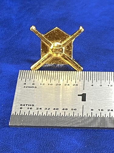 Crossed Baseball Bats Ball & Home Plate Letterman Tack Pin Gold Tone Metal - Picture 2 of 5