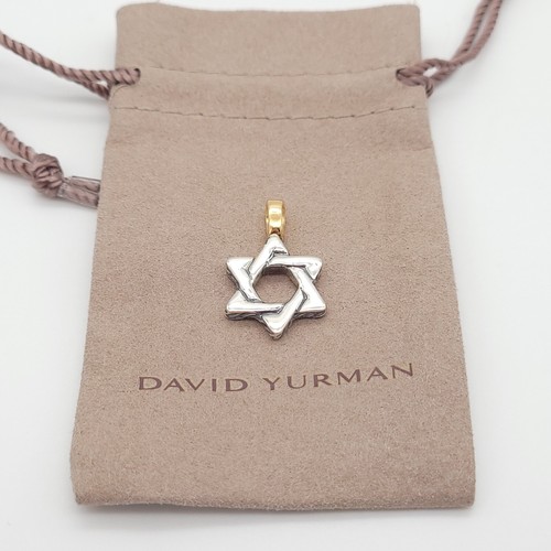 David Yurman Star of David Pendant in Sterling Silver & 18K Yellow Gold w/ Pouch - Picture 10 of 11