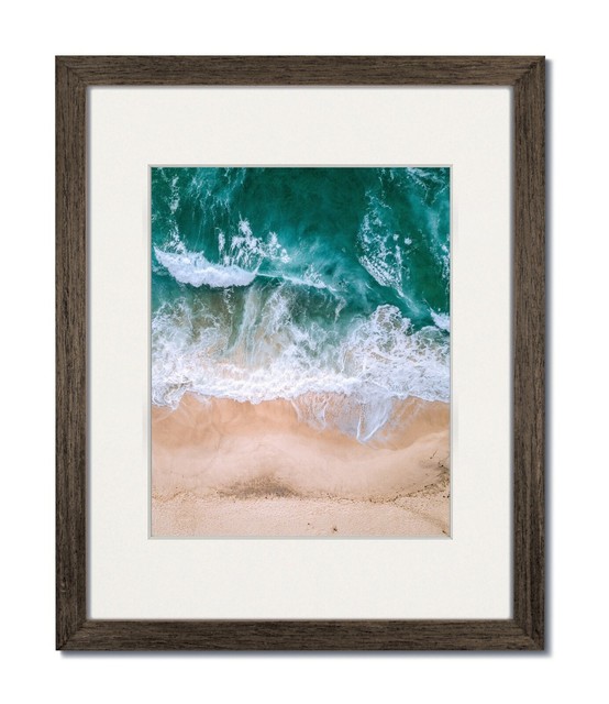 16X20 Walnut Coastal Wood Picture Frame with Single White Mat for 11x14