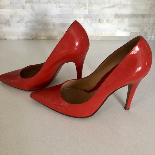 Sergio Rossi Red Patent Leather Pumps Stiletto High Heels Shoes Size 37.5 US 7 - 第 3/8 張圖片