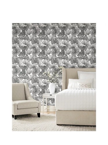 RoomMates Black Ginkgo Leaves Peel and Stick Wallpaper, 20.5 in x 18 ft - Picture 2 of 5