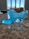 Vintage Blue Opalescent Hobnail Glass Slipper