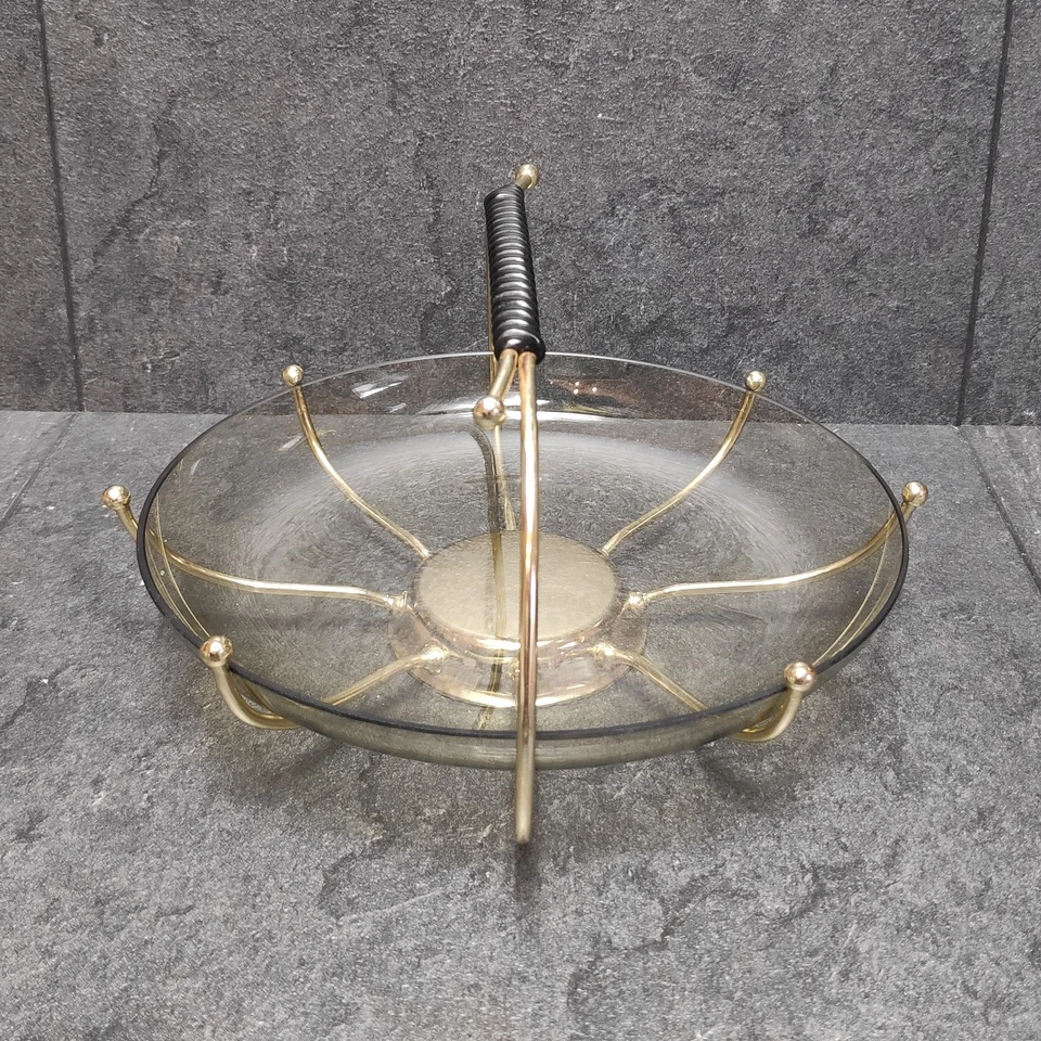 Vintage Konfektschale Henkelschale Rauchglas Retro Mid Century Bonbonschale  - Bild 3 von 4