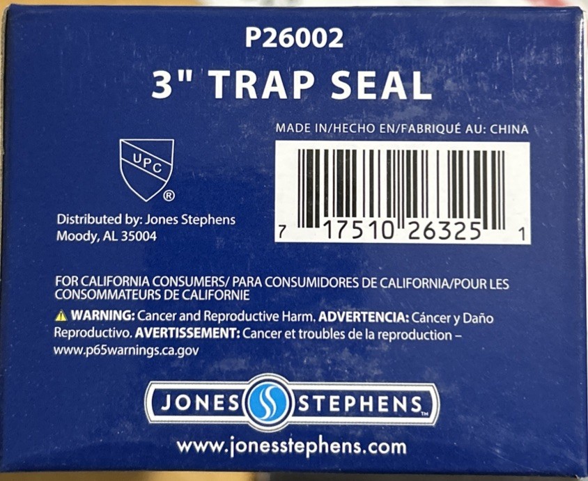 Jones Stephens P26002 3" Floor Drain Trap Seal - Black