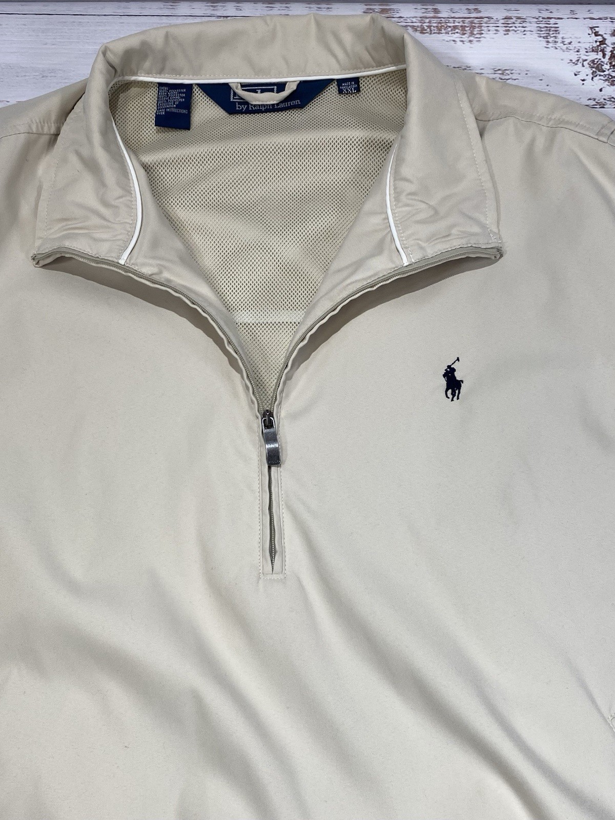Polo Ralph Lauren Giacca Uomo XXL Marrone Golf Pioggia Vento 1 4 Zip Pony Logo