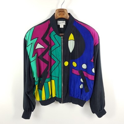 Vintage Sandro Pozzi Bomberjacke Herren S (wie M-L) 100% Seide Oversized Jacke
