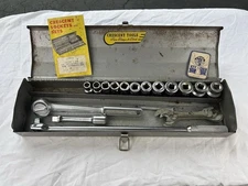 Very Rare Crescent tool kit Vintage 1950s 1/2” Drive Steel box 15 Piece W/papers